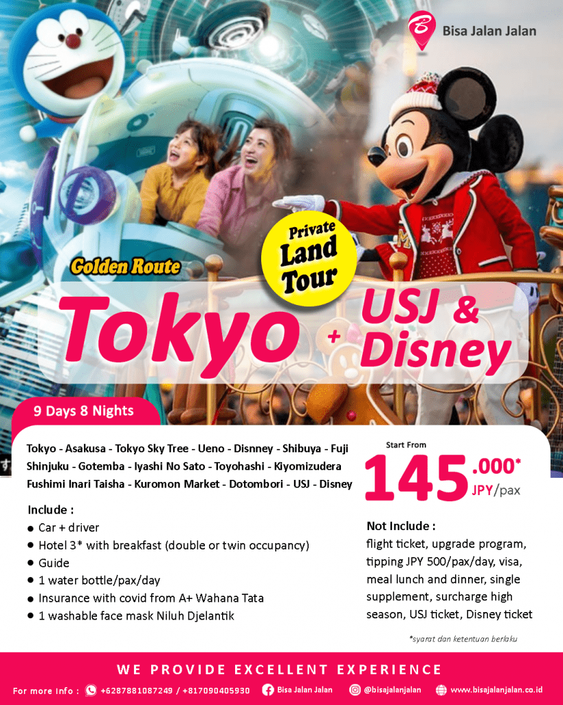Paket Private Tour Jepang 9 hari 8 malam tokyo kansai USJ dan Disney